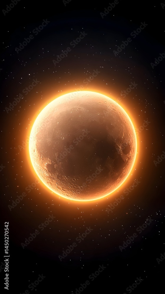 Glowing orange celestial body in dark space, surrounded by faint starlight Glowing orange celestial body in dark space, surrounded by faint starlight