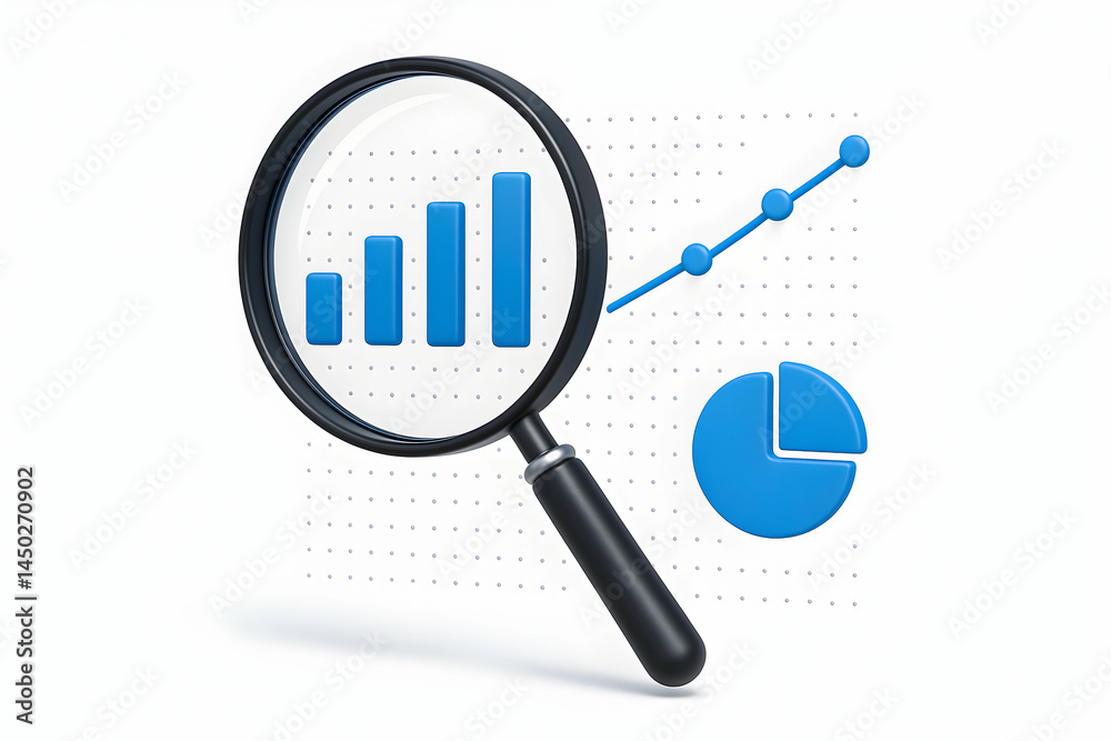 Analyzing data trends with magnifying glass. Analyzing data trends with magnifying glass.