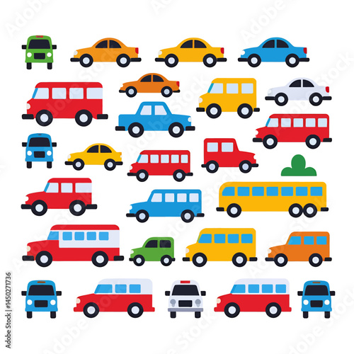 Colorful Cars Flat Vector Illustration For Kids Education, Transportation Concept