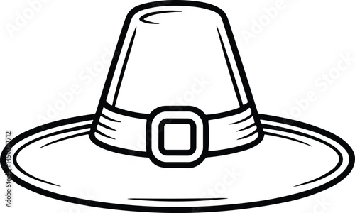 Thanksgiving Pilgrim Hat Line Art – Minimalist Vector Illustration