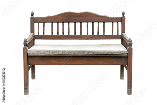 Wallpaper Mural Wooden Bench with Cushion Seating on White or Transparent Background in Studio Torontodigital.ca