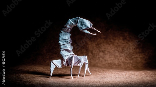 Origami scorpion on textured background