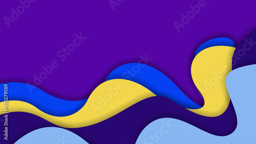 Colorful Abstract Wave Pattern Blending Shades of Purple, Yellow, and Blue in a Fluid Design