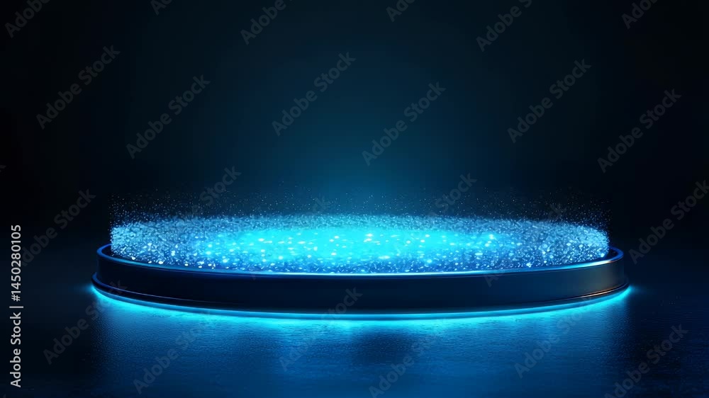 Abstract futuristic circular podium with glowing blue light