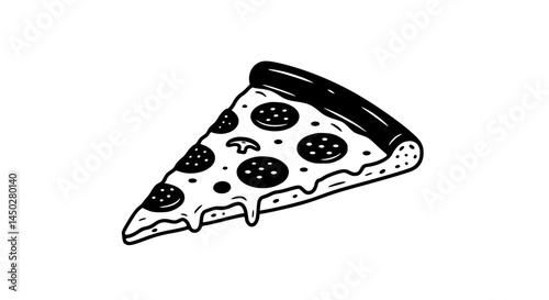 Single slice of pizza, black and white icon