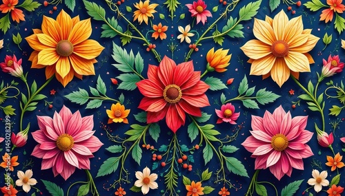 Intricate woven floral tapestry, seamless repeat, wall, antique pattern, flower