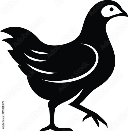 Silhouette of a Walking Hen, Walking Hen Silhouette in Black and White