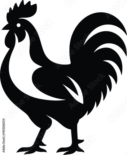 Striking Black and White Silhouette of a Rooster, Eye-Catching Black and White Rooster Silhouette