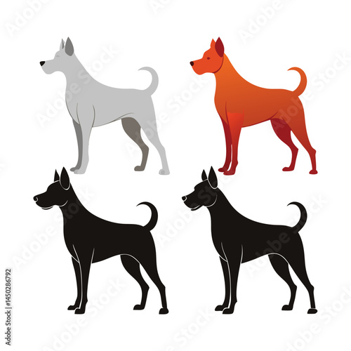 dog breeds, illustration, minimalist, vector graphics, simple shapes, flat design, black, white, gray, orange, background
