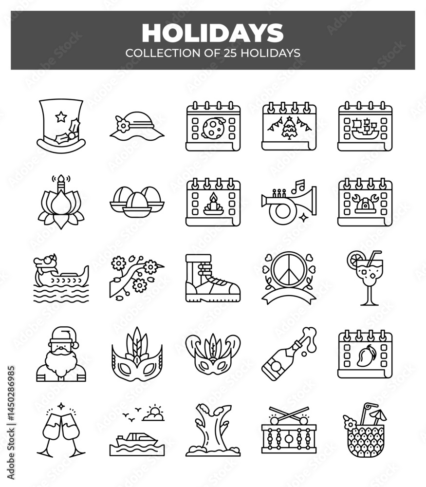 Collection of 25 Holidays. Icons and Symbols of Festive Traditions Collection of 25 Holidays. Icons and Symbols of Festive Traditions