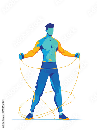man exercising with rope, vector