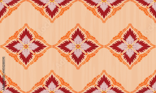 The fabric patterns seamless vector pattern, beautifully arranged floral, with flowers in the center, red, pink, orange background