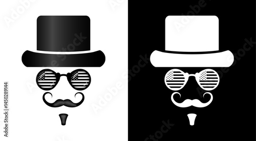 3D abstract american gentleman character with hat, moustache, usa flag glasses set. Vintage man face concept vector to use for independence day, memorial day design projects.