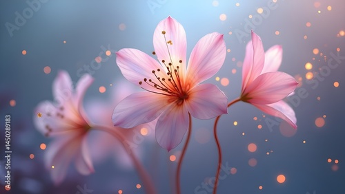 Blooming Pink Flowers with Bokeh Lighting Background