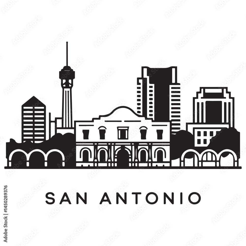 Obraz premium San Antonio Texas USA City Skyline Vector Black silhouettes. with white background