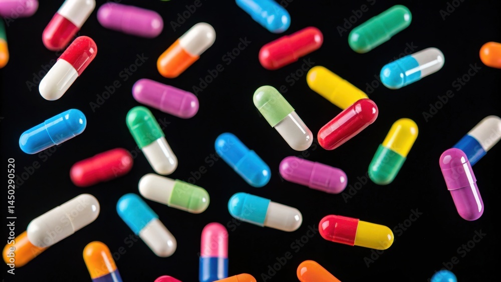 A variety of colorful capsules and tablets are scattered in random patterns against a black background, symbolizing the diverse options in medications and health supplements available today A variety of colorful capsules and tablets are scattered in random patterns against a black background, symbolizing the diverse options in medications and health supplements available today