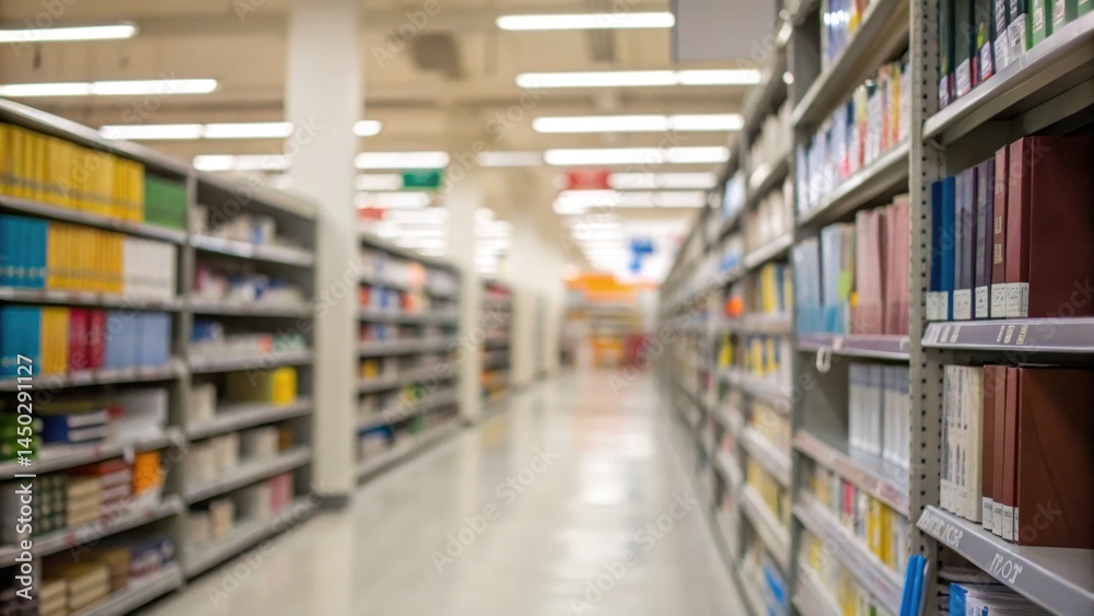 Rows of neatly organized books fill the shelves in a bright and spacious bookstore. The well-lit aisle invites readers to explore different genres and titles Rows of neatly organized books fill the shelves in a bright and spacious bookstore. The well-lit aisle invites readers to explore different genres and titles
