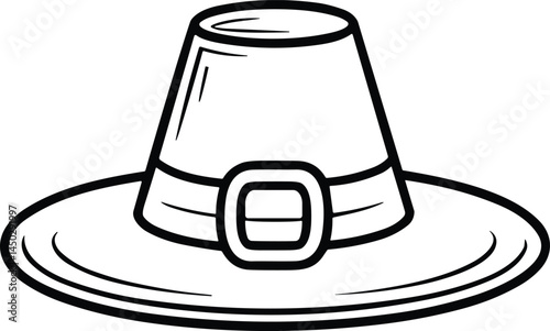 Classic Pilgrim Hat Vector Illustration – Thanksgiving Line Art Design