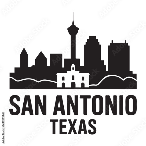San Antonio Texas USA City Skyline Vector Black silhouettes. with white background