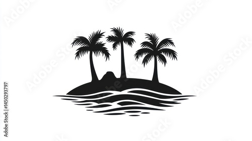 Simple black silhouette of tropical island with palm trees