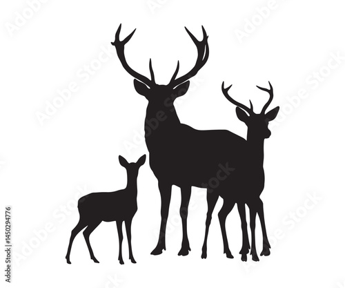 Black silhouettes depicting male, female, and roe deer