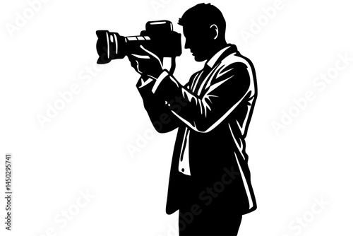 Photographer silhouette with camera on white background photo hobbyist figure, photographer, silhouette, camera, photography, standing, white background, hobbyist, picture, professional, design