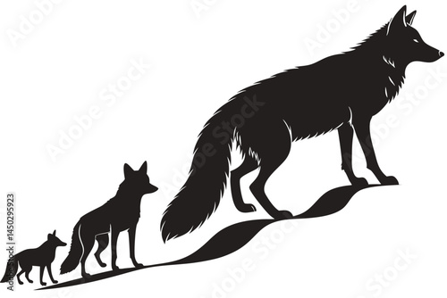 Fox family silhouette walking uphill symbolizing growth and progress