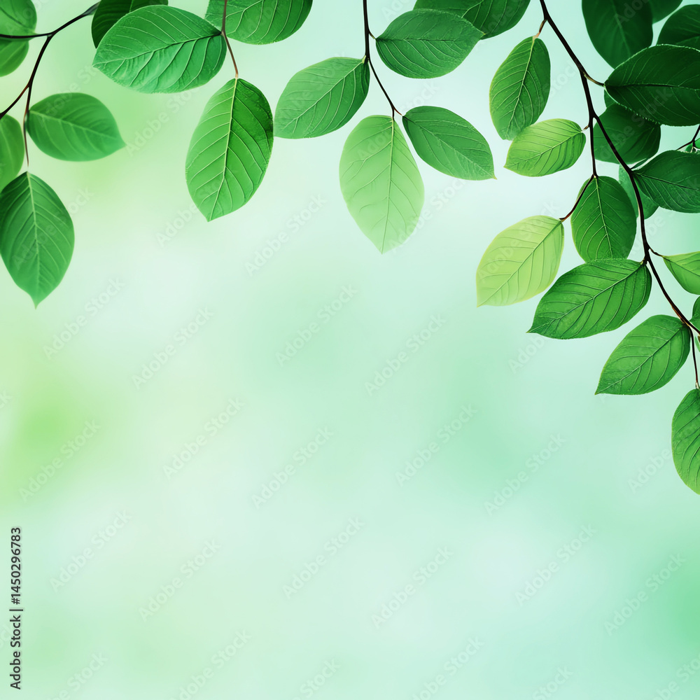 Obraz premium Green leaf branch nature background fresh spring foliage plant serene light natural outdoor growth botanical peaceful environment eco vibrant lush