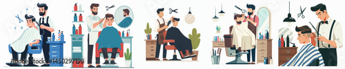 a man cutting hair in barbershop style vector flat design