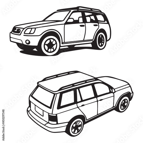 Vehicle elevation and top view vector flat illustration collection ideal for architectural design vector