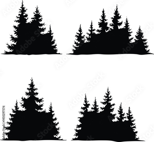 Vector silhouette, graphic trees elements and landscape