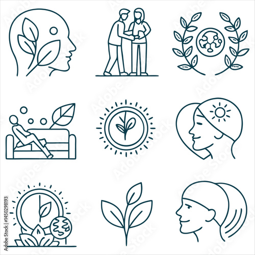 Mental Health & Wellness Icons: Visual Symbols of Healing, Growth, and Self-Care