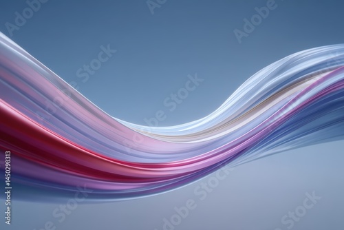 Smooth, colorful abstract waves curve gracefully across a soft blue background, evoking motion and fluidity.