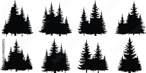 set of a trees Silhouette picture. Isolated on white background. Vector.