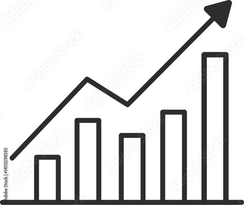  Icon of a classic chart or graph with indicator marks and an arrow, a symbol of startups, business development and upward movement, black line.