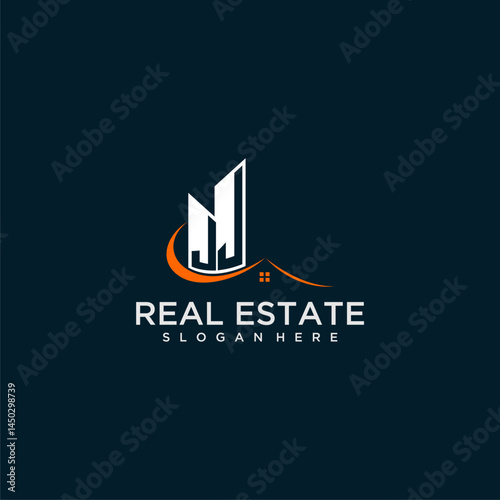 JJ initial monogram building and roof logo for real estate with creative circle style design