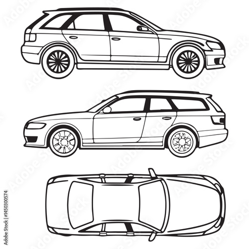 Vehicle elevation and top view vector flat illustration collection ideal for architectural design vector