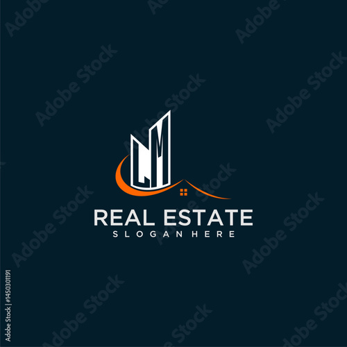 LM initial monogram building and roof logo for real estate with creative circle style design