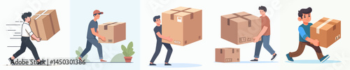 a young man lifting moving boxes style vector flat design