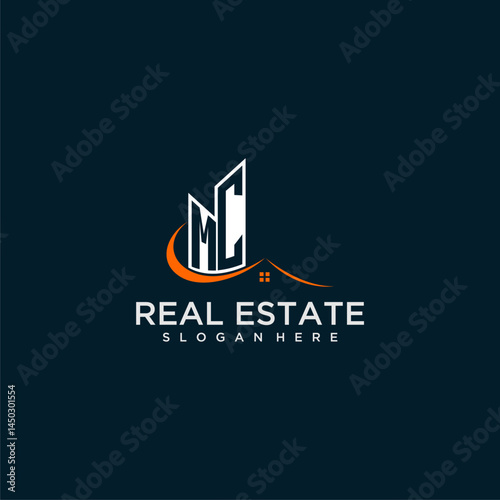MC initial monogram building and roof logo for real estate with creative circle style design