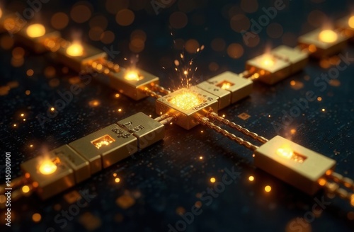 Glowing circuitry convergence with sparks in futuristic technology design