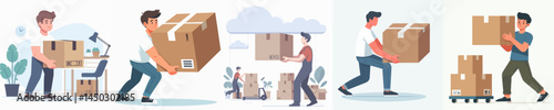 a young man lifting moving boxes style vector flat design