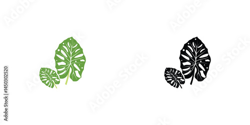 Holes in taro plant leaves logo design premium vector
