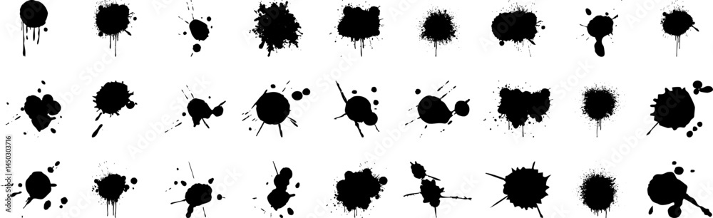 Abstract bloodstain shapes. Red splashes, blots, and smudges for Halloween or crime scene designs.