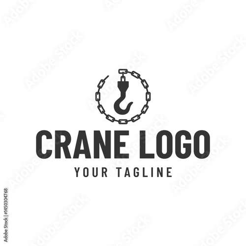 Crane hook logo. heavy equipment or construction logo isolated on white background.