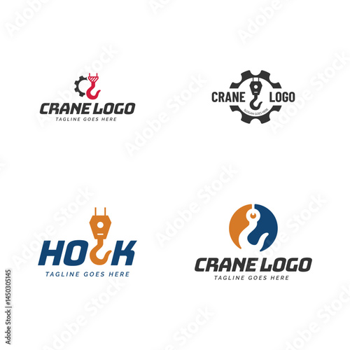 Set of Crane hook logo. heavy equipment or construction logo isolated on white background.