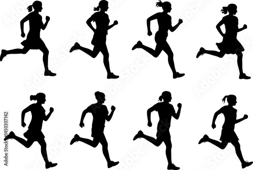 Silhouettes of Women Runners  Female Jogger Vector Illustration Set on white background
