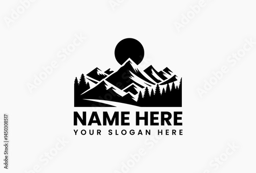 Bold vector logo of mountain peak with sharp geometric lines, representing strength and ambition for climbing, expedition, and outdoor sport branding  