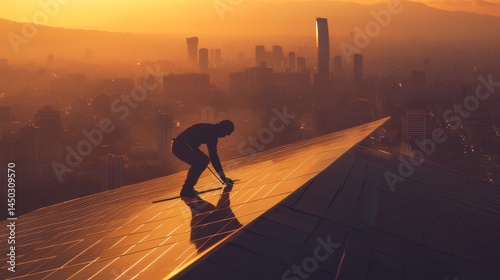 Skilled Handyman Installing Solar Panels with Tools and Safety Gear Made with Generative AI Technology