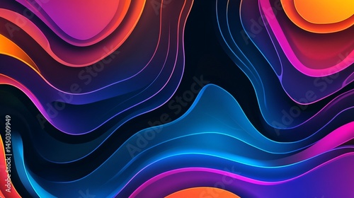 Abstract Fractal Wallpaper with Deep Blue Vibrant Orange and Glowing Purple Neon Lines Made with Generative AI Technology